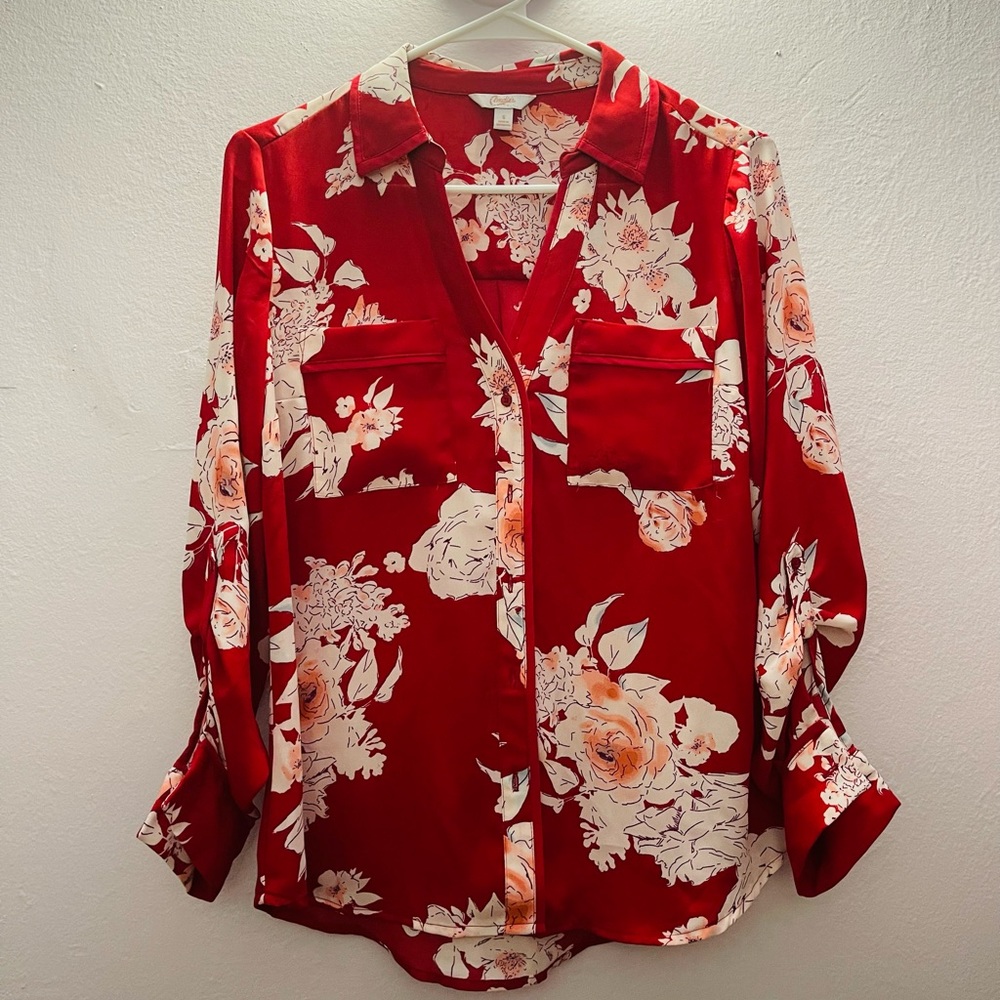 Women’s Red Blouse with Flowers